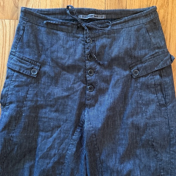 Transit Par Such sz 6 Button-Up Pants navy stripe button fly cotton linen pants - Picture 2 of 8